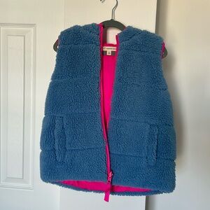 Tucker + Tate girls reversible puffy fleece zip vest in blue and pink size 7